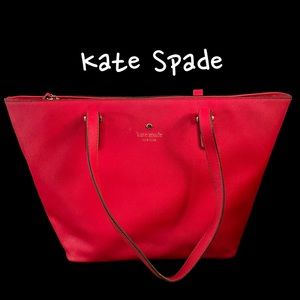 Kate Spade Red Leather Shoulder Tote Bag